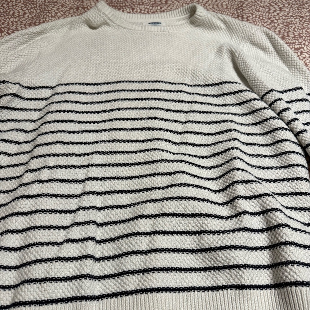 Old Navy Striped Crewneck Sweater - Cream and Black - Picture 2 of 4